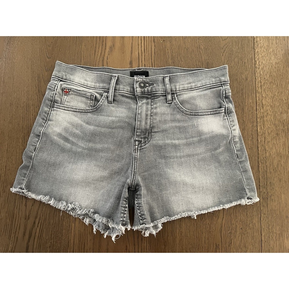 HUDSON Gracie Dystopia Denim Gray Wash Shorts Raw Hem Size 28
